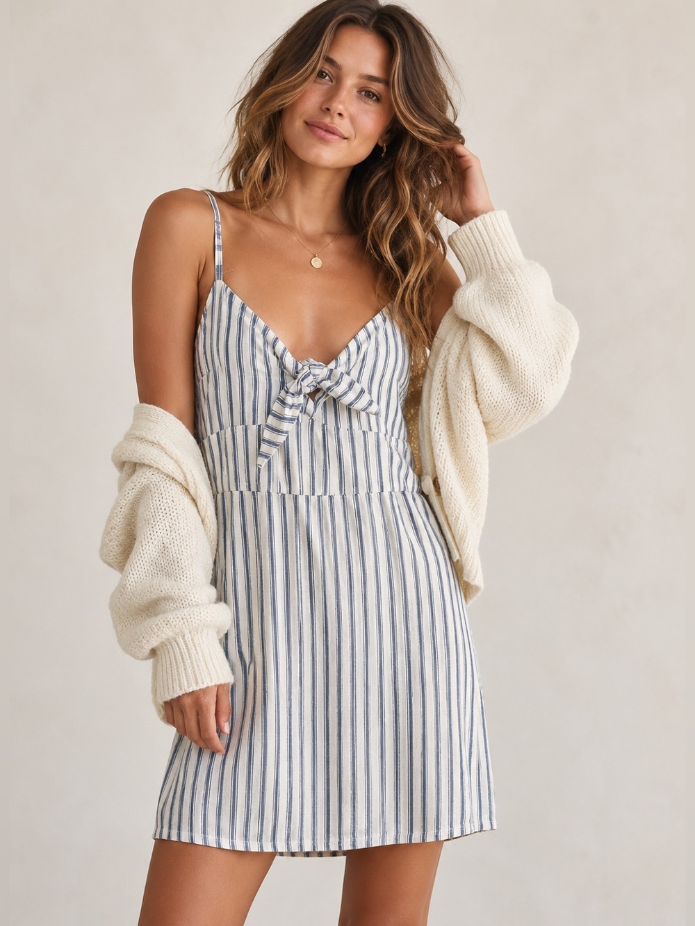 Hollister Blue & White Stripe Tie-Front Chemise